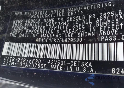 2014 Toyota Camry Se z USA, uszkodzony, nr VIN 4T1BF1FK2EU829590